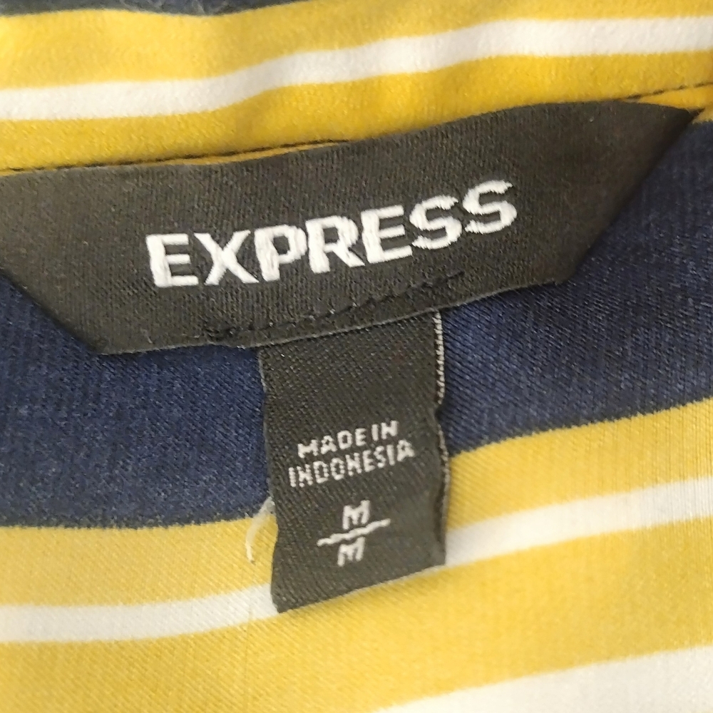 Express Women's Yellow And Blue Striped Blouse Size Medium - Picture 4 of 5
